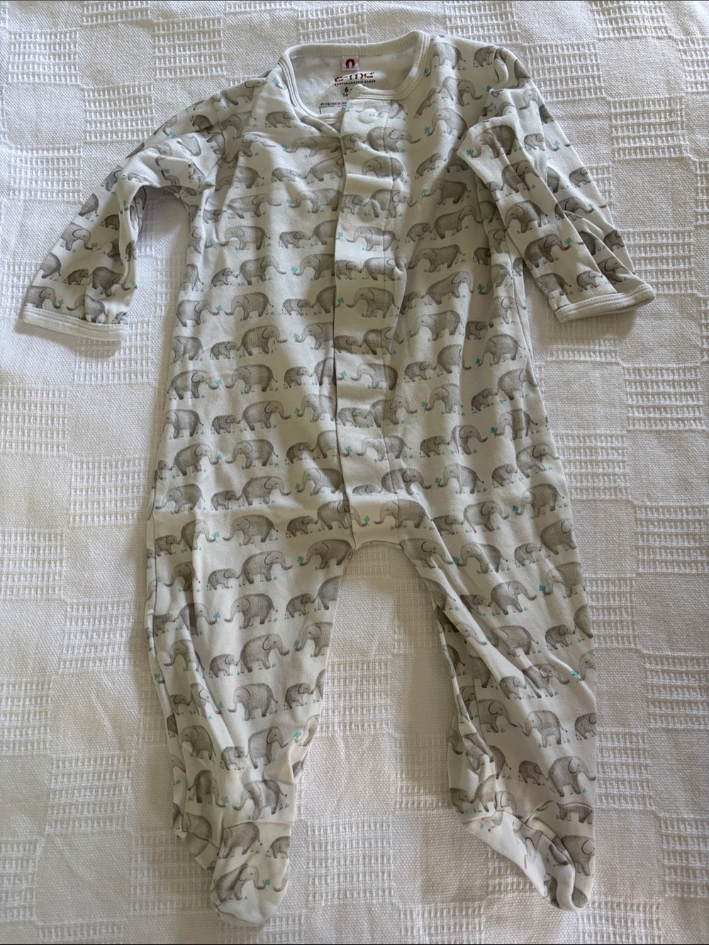 Magnetic PJs Neutral Elephant Print Footed Baby One-Piece